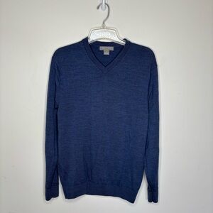 Daniel Cremieux Mens 100% Extra Fine Merino Wool Sweater Blue V-Neck Large BN15